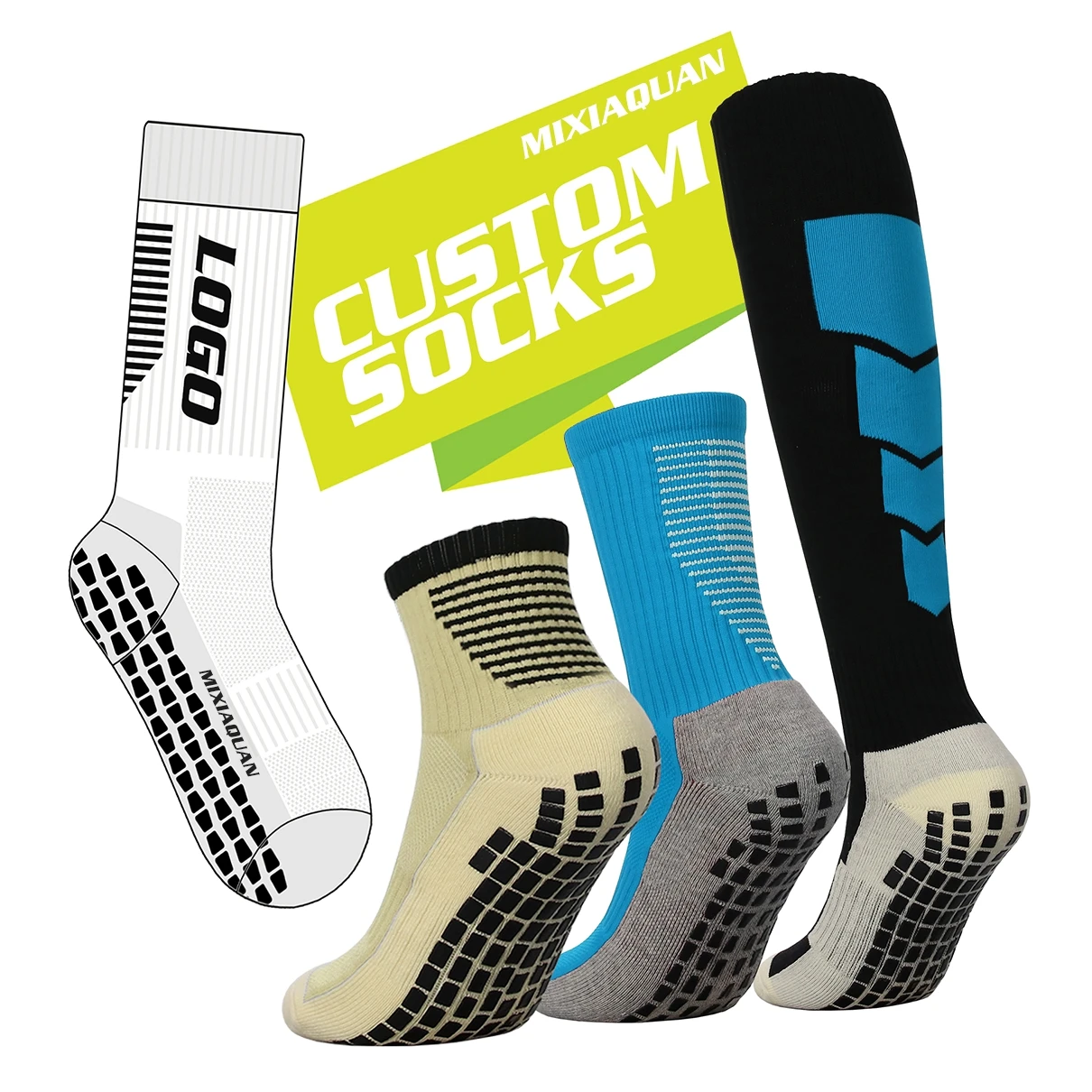 High quality antslip custom logo crew sports socks football grip sole socks none slip soccer rubber Silicone bottom socks