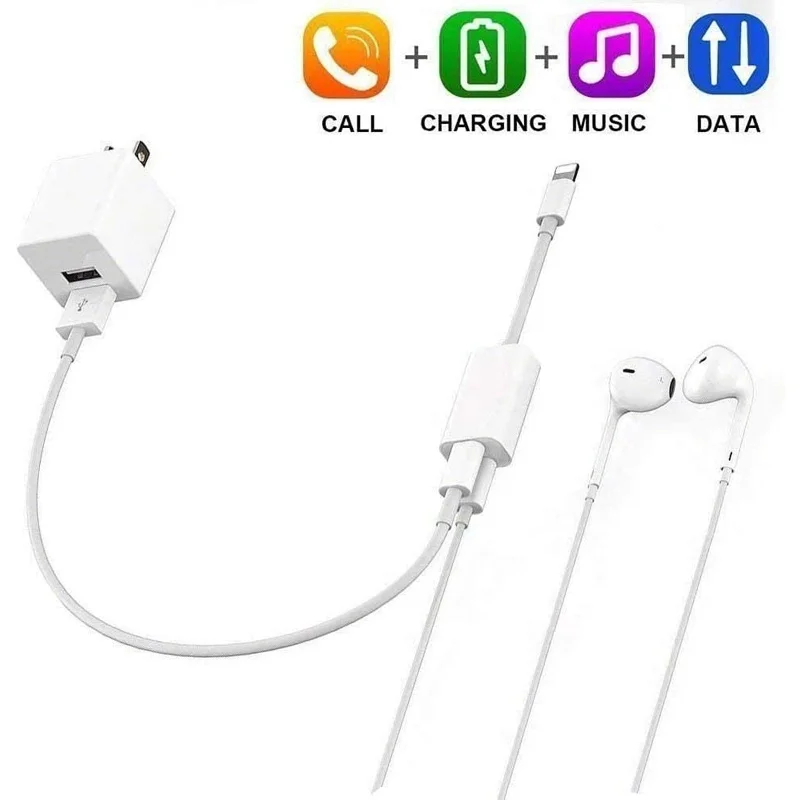 2 in 1 Adapter Splitter Cable Dual For IOS Audio Earphone Charger Headset Fast Charging For iPhone 11 Pro X XS Max XR 7 8 Plus
