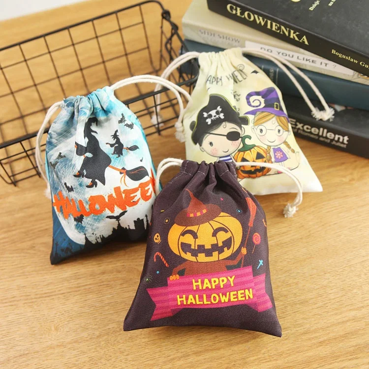 New Halloween Sacks Bag Canvas Personalized Children Candy Gifts Bag Pumpkin Ghost Treat or Trick Drawstring Bags