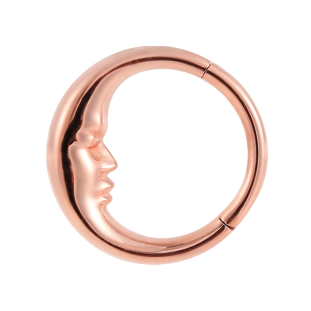 wholesale sleeping moon 18k nose rings women piercing jewelry fashion 316L stainless steel hinged segment clicker ring septum