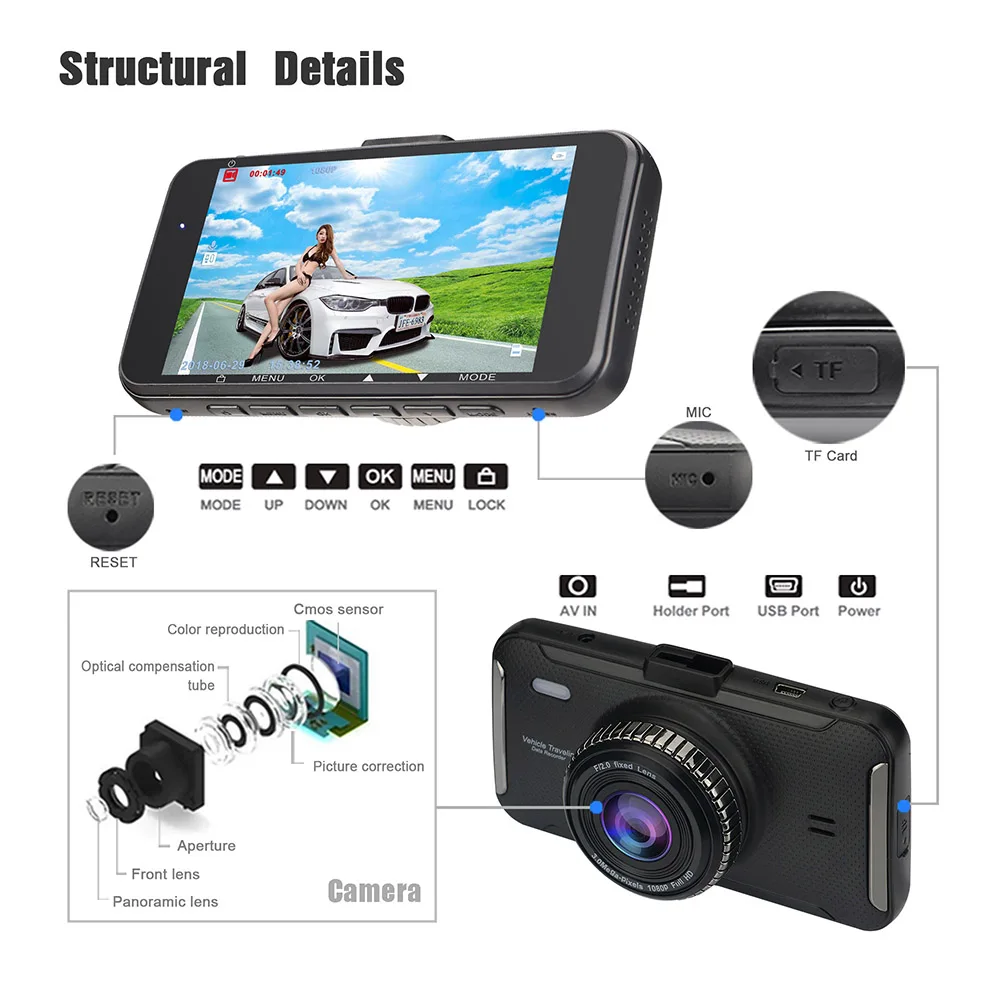 Mini 4 Inch Auto  Full HD 1080P 170 Degree Recorder WIFI GPS Dash Cam DVR Video Car Camera