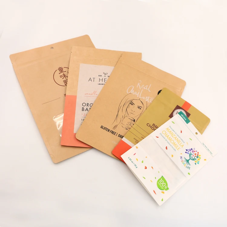 Minfly Custom Logo Smell Proof Reusable Stand up Pouch Wholesale Flat Block Square Bottom 3 Layers Kraft Window Paper Bag