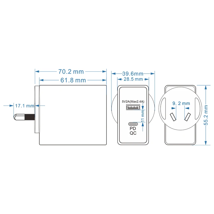 
45W Type C Quick Charger Au Plug Qc3.0 Fast Travel for Phone Usb Charge 3.0 Adaptor Qc Wall Usb-C Type-C Pd Power Adapter 