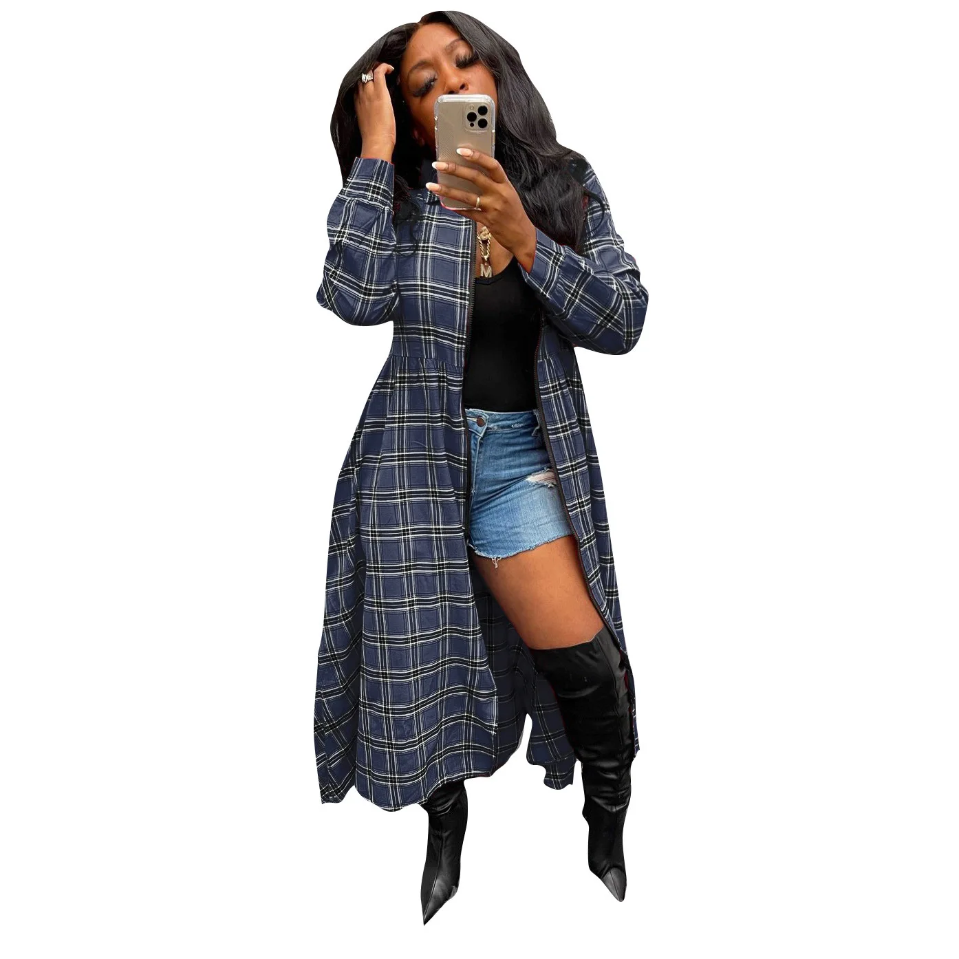 Fashionable Street Wear Loose Long Plaid Coats long jacket women fall clothes long coat for women plaid jacket