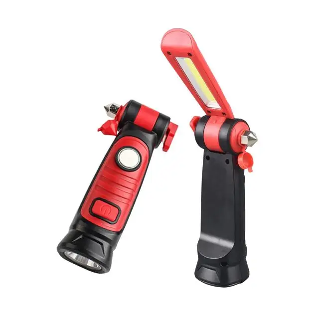 Rechargeable led flashlight Folded Magnet COB working light Safety Hammer Work Lamp