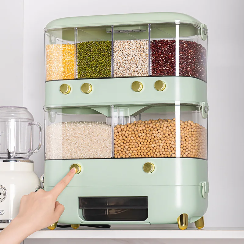 Wall Mounted 6 Grid Cereal Dispenser Dry Food Dispenser  Rice Dispenser Kitchen Storage With Measuring Cup