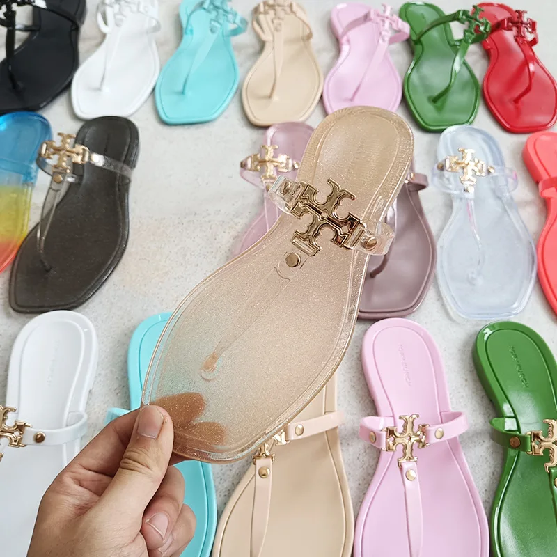 2024 Tb Sandals Luxury Ladies Slippers Jelly Flat Metal Buckle Flip Flop For Beach Sandals For Womens Jelly Sandals Slides