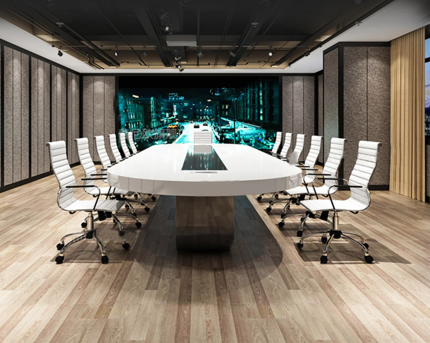 Scandinavian Fashion Designer Dining Table Solid Wood Oval Negotiation Table Simple Conference Table with Cabinet