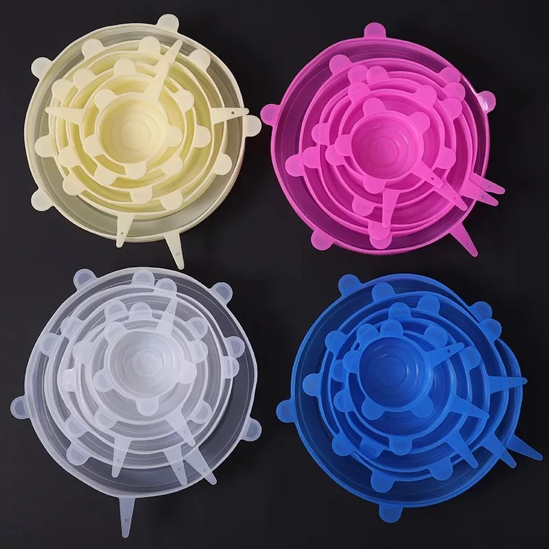 
Factory wholesale colors can be customized 6pcs Pack Reusable durable Flexible silicone stretch lids 