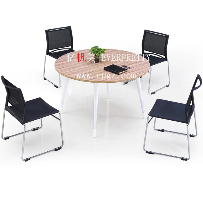High Quality Office Furniture Conference Room Furniture Wood Modern Top Metal Frame Round Table and Chairs