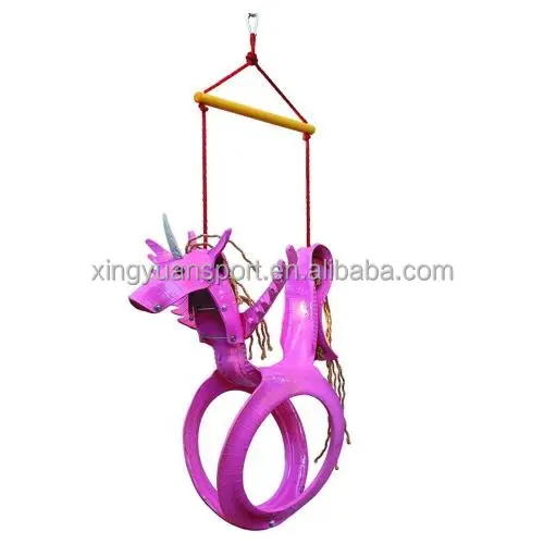 outside children swing Recycled Tire swing kids Swing for Kids  3 to 10 years old Pink Unicorn