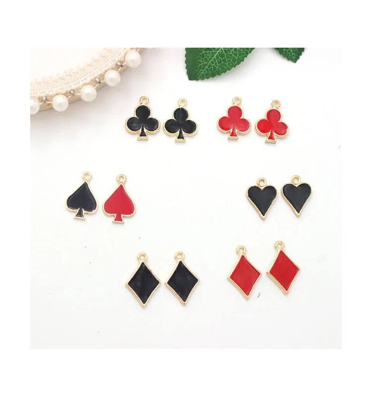 Metal Alloy Enamel Playing Card Spade Heart Diamond Club Charm for DIY Bracelet Jewelry Making