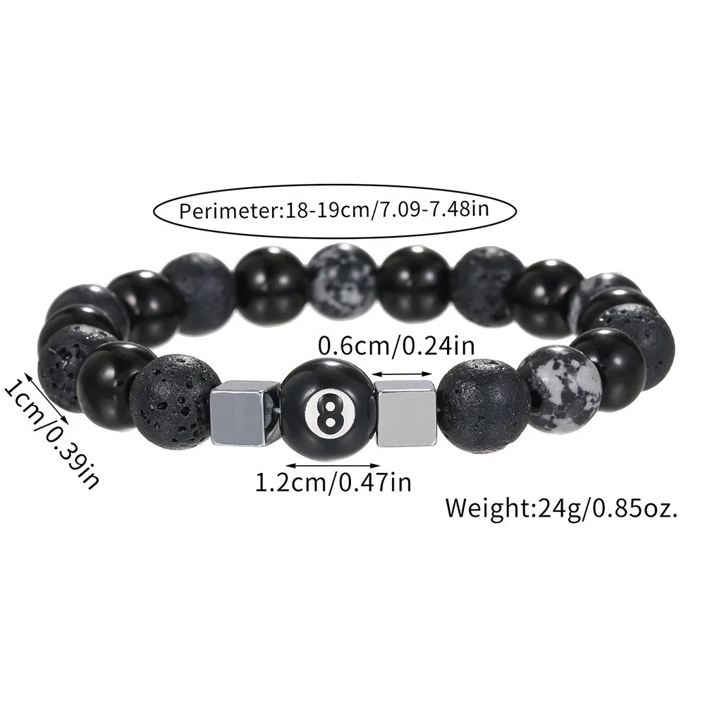 Billiards Black 8 Beaded Bracelets for Men New Simplicity Trendy Metal Square Beads Wrist Jewelry
