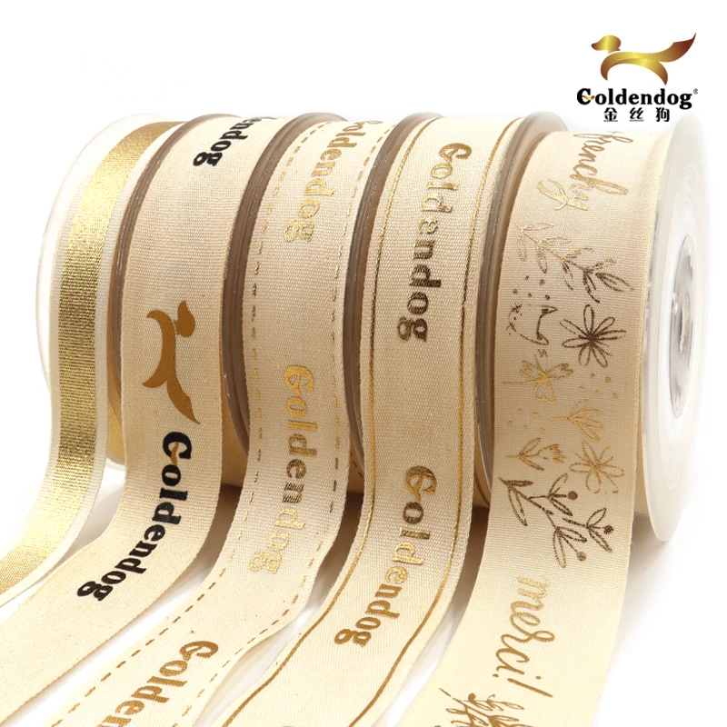 Cheap wholesale white 100% cotton custom ribbon with printed brand name logo