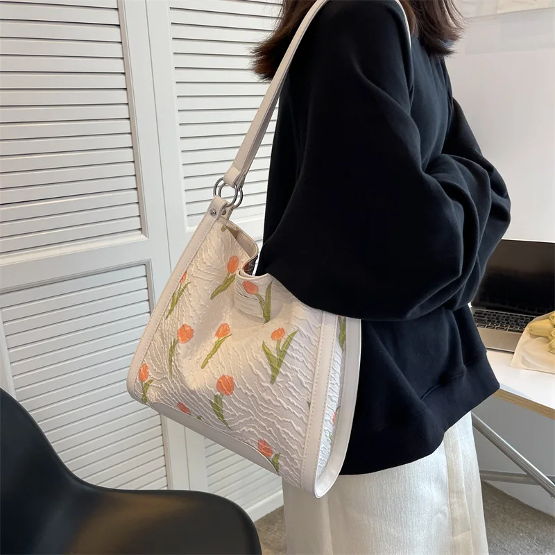 Z061 Female Trend Shopping Bag Quality Stylish Cloth Tote Bag 2022 Hot Sale Handbags Women Flower Print Pattern Shoulder Bag