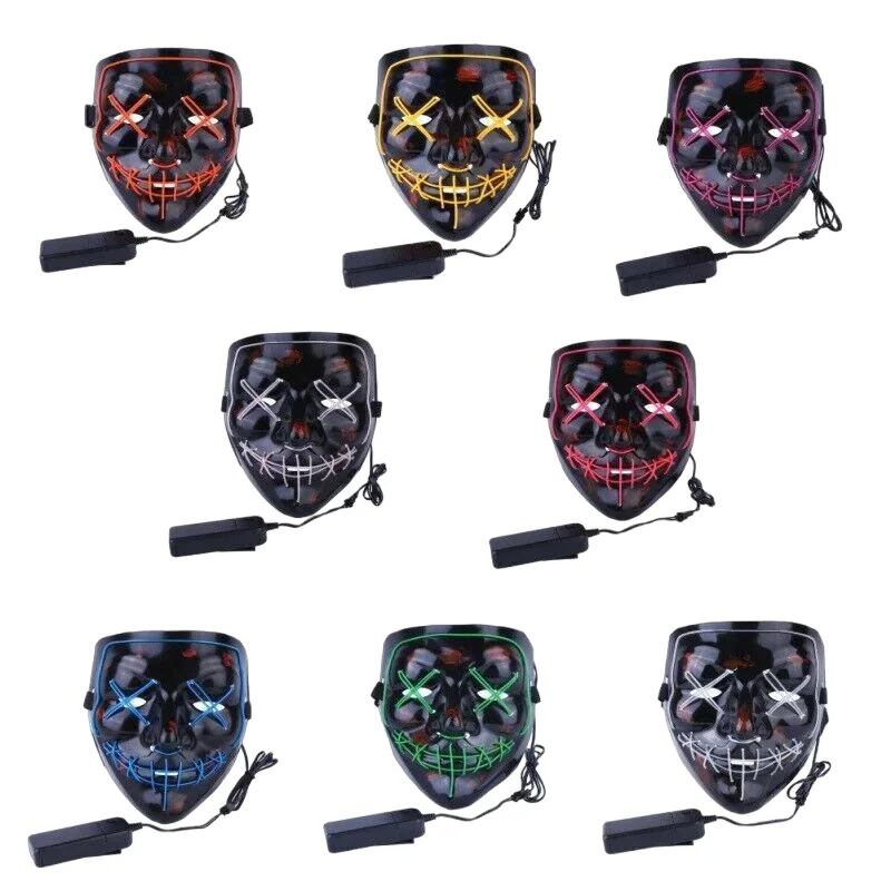 Halloween Mask LED Light Up EL Wire Light Funny Masks The Purge Election Year Great Festival Cosplay lights