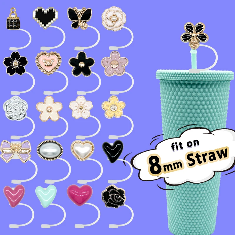 16-20oz cute drinking cover cap pvc straw toppers for tumbers wholesale acrylic silicone custom 8mm straw covers topper charms