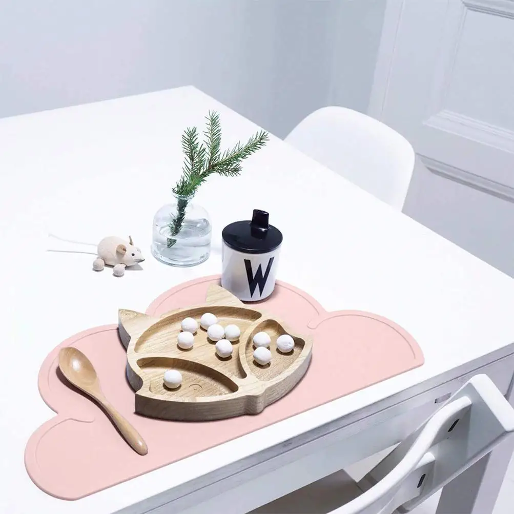 
Children Baby Toddler Usable BPA Free Dining Food Mat Non-Slip Placemats Bear Shape Silicone Kids Placemat 