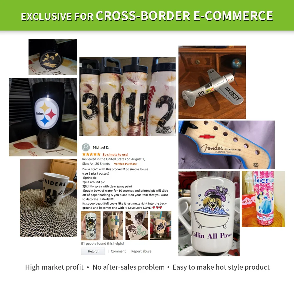 Top seller Pack of 100 Sheets Classic laser printer cold water transfer film for business use