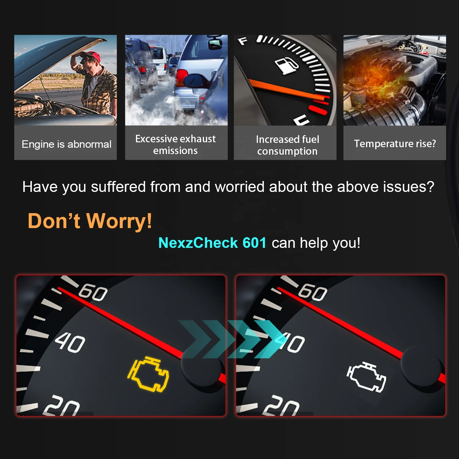 HUMZOR NC601 Car and Truck OBD2 Reads The Code Card ELM327 Scan Tool Truck Diagnostic Tester for 12V24V cars and trucks