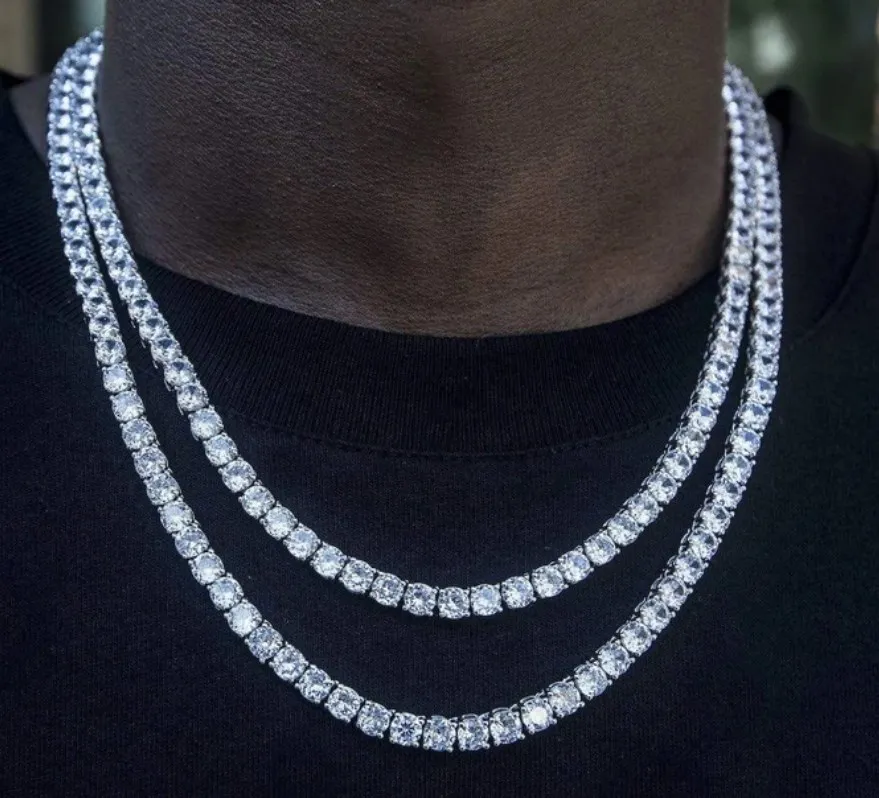 Moq 1pcs Iced Out Blue Green Colorful VVS Moissanite Diamond Cluster Tennis Chain Necklace for Women Men
