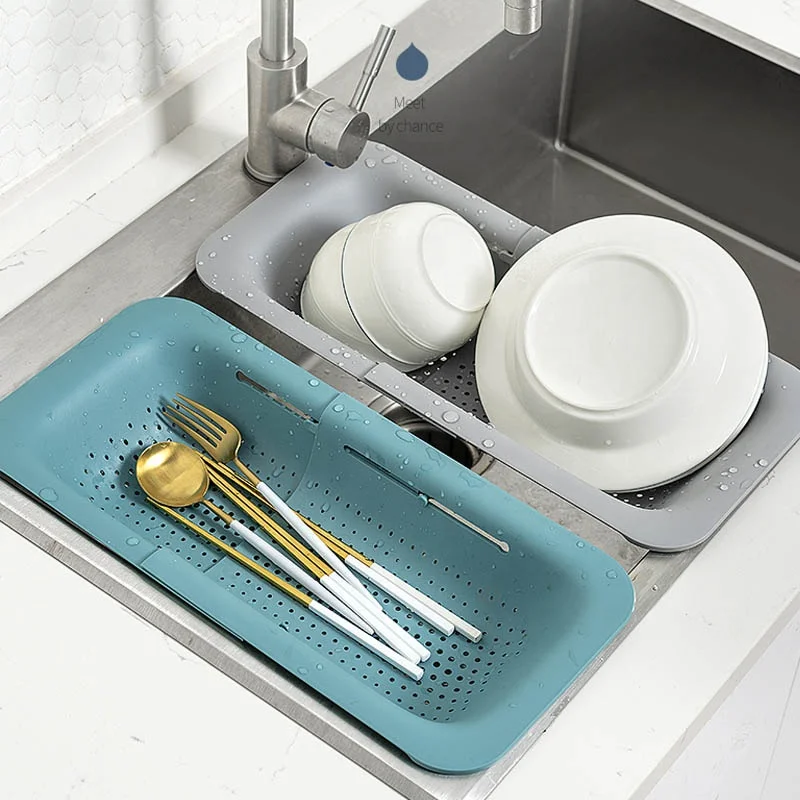 Foldable Dishes Drying Rack Shelf Sink Drain Basket Collapsible Colander Kitchen Extendable Strainer Bathroom Storage