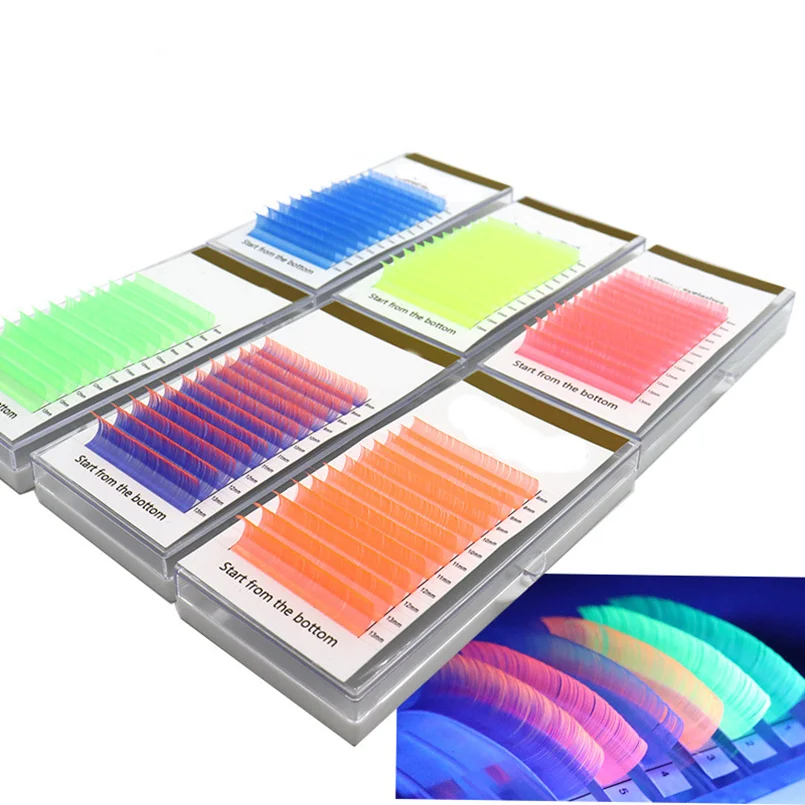 Colored Lash Extensions Glow In The Dark Uv Neon Rainbow Costume Play Eyelash Extension for Party
