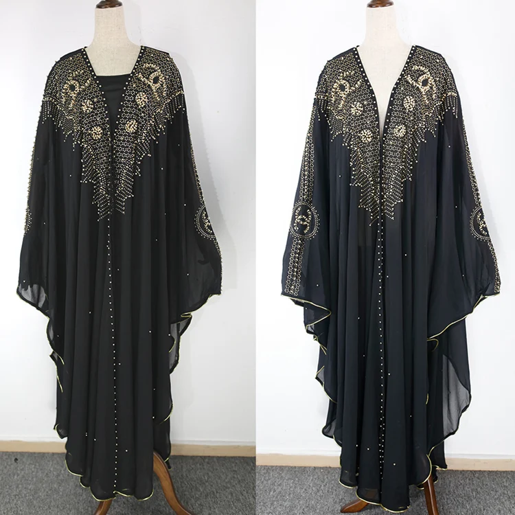 
African Abaya Dashiki Dress Hot Diamond Beaded Muslim Shawl Hooded Cape Women Sling Robe 