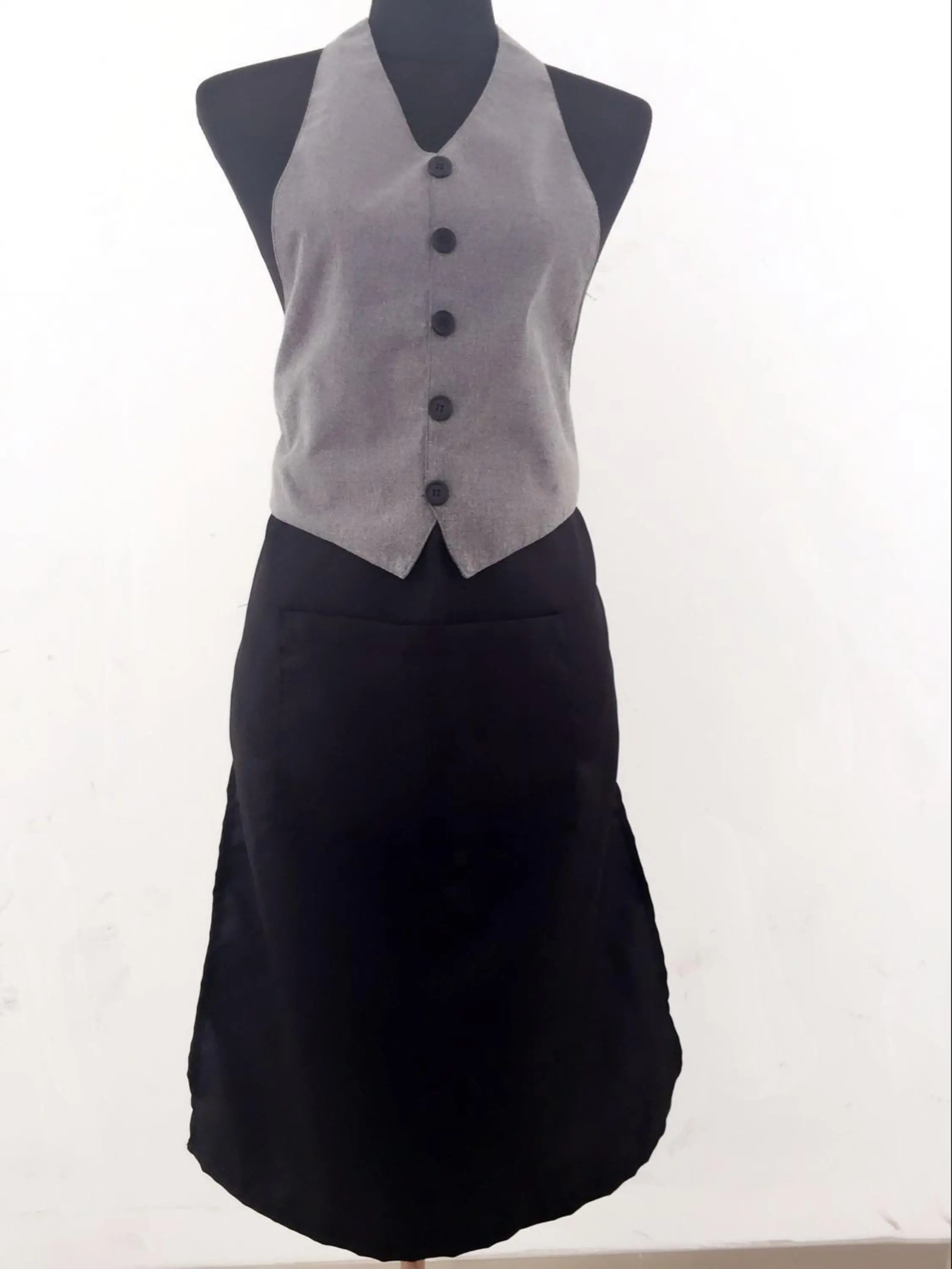 custom denim barber apron with leather pocket