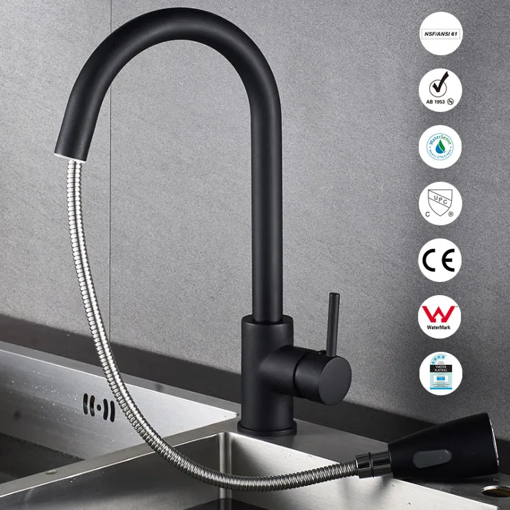 Водопроводный кран Ванная комната матовая черная раковина кухня с выдвижным краном носик для