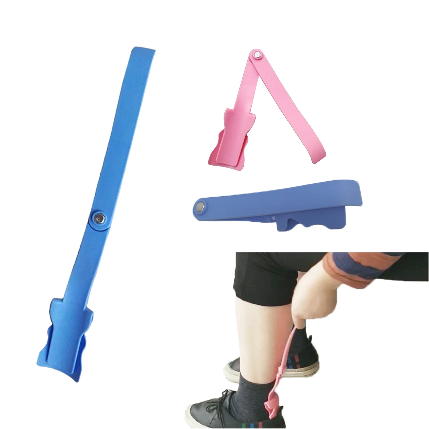 Wholesale folding mini plastic shoe horn for boots adjustable shoe dressing helper for portable travel use suit for seniors