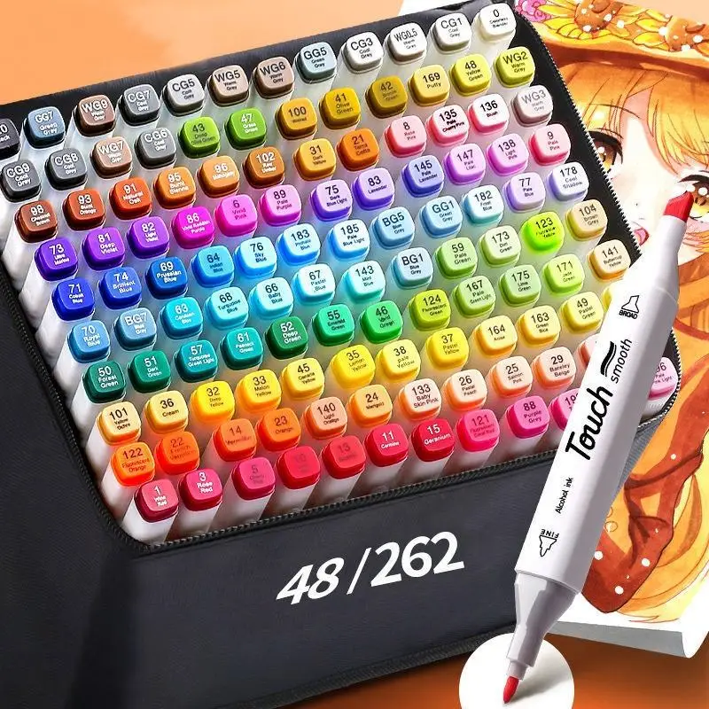 Wholesale 30/40/60/80 Vivid Colors Alcohol Based Dual Ended Art Marker Set Double-ended marker