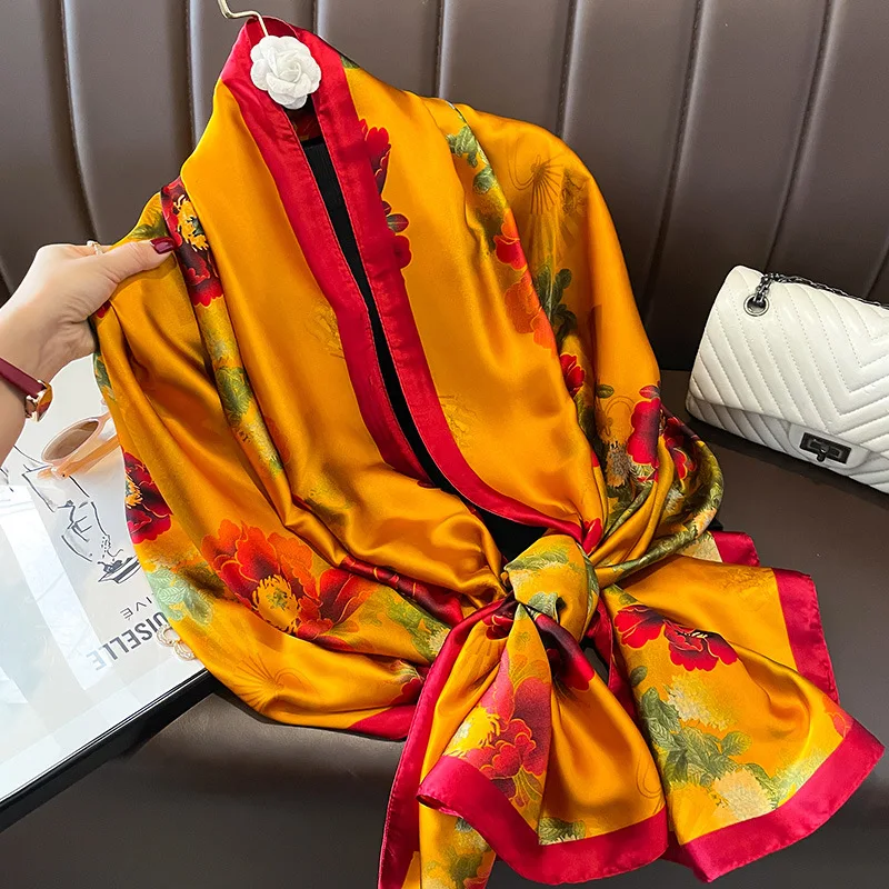 Wholesale new colorful flower printed silk scarves beach shawls women fancy floral pattern silk head scarf shawls Muslim hijabs