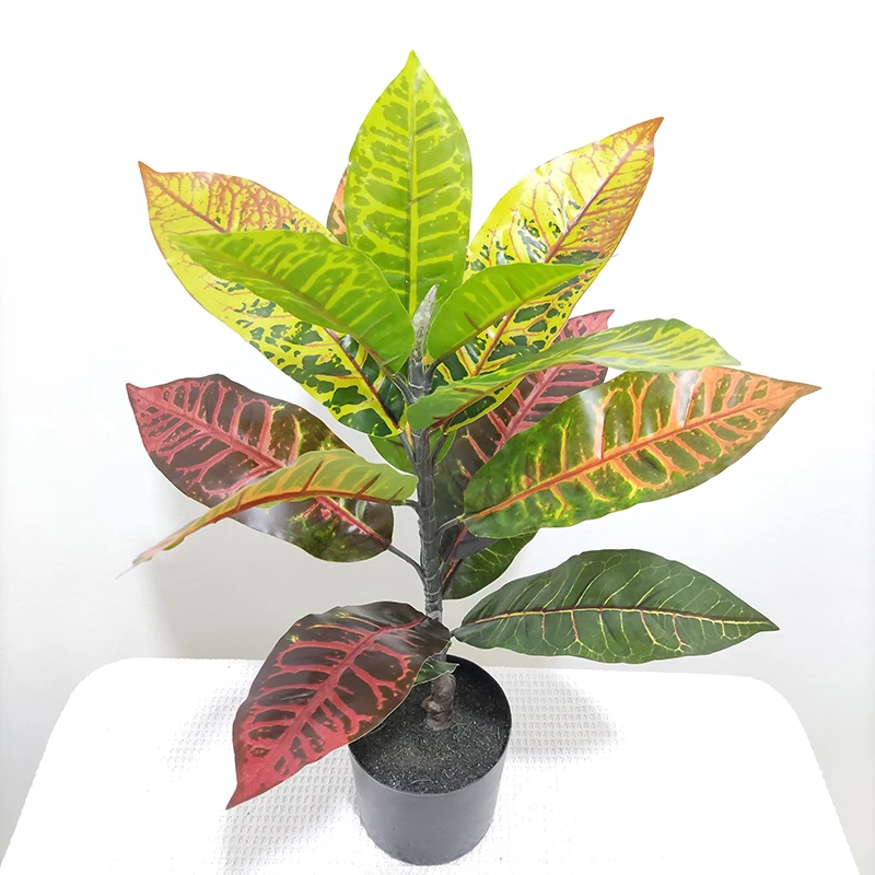 Mini Plant Real Touch Artificial Croton Plant Potted Table Natural Artificial Tree Fiddle Leaf Fig Plant