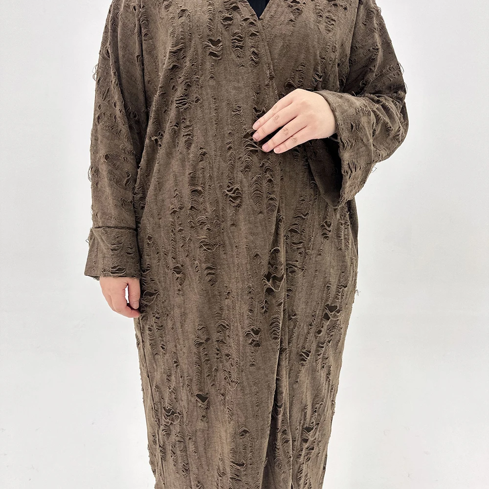 2024 Islamic Abaya Femmes Robe Musulmane Solid Color Fashionable Personalized Ripped Open Abaya Arab Turkish Muslim Abaya Women