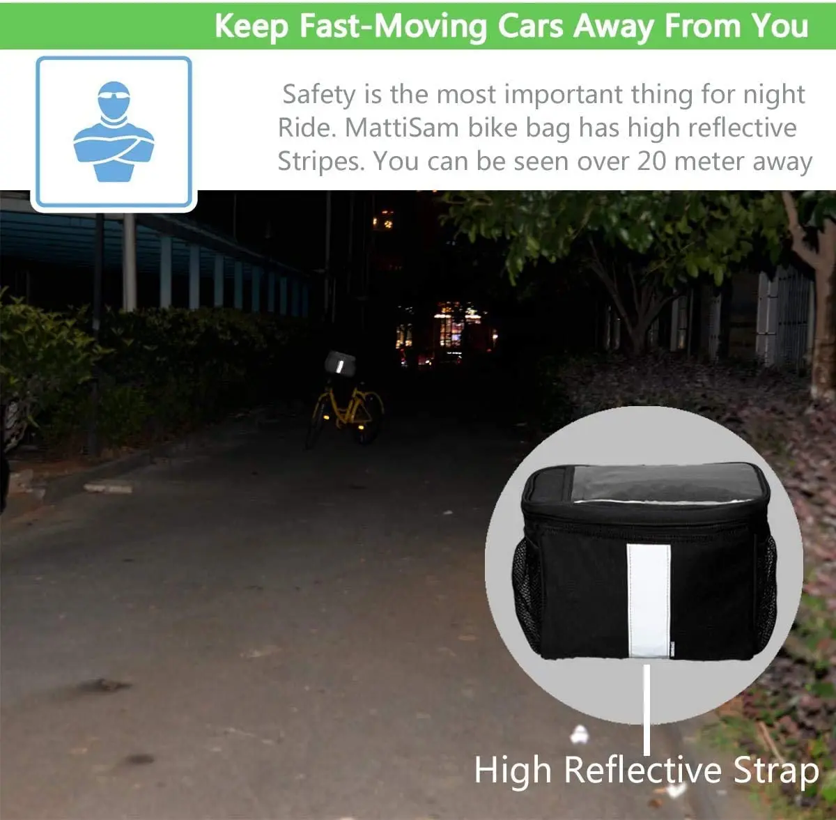 Bike Basket with Mesh Pocket Cold & Warm Insulation Reflective Strap Touchable Transparent Phone Pouch Bicycle Front Bag