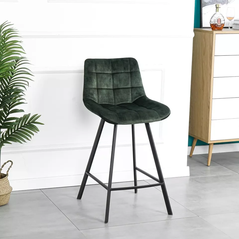 Modern Design Comfortable Metal Stool Modern Iron Legs High Counter Leisure Velvet fabric Bar Chair