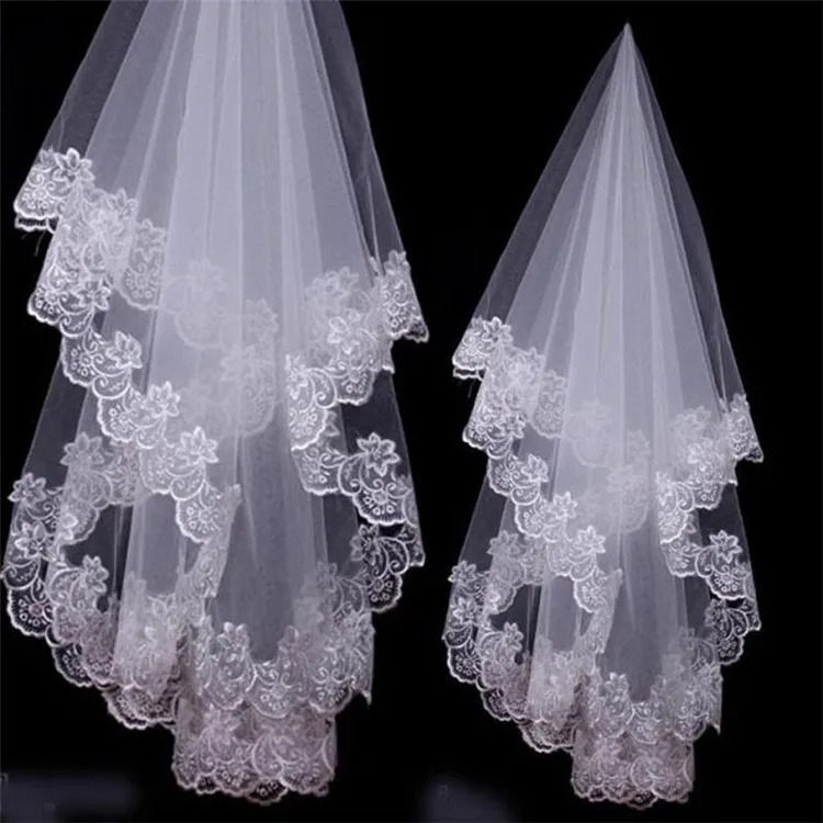 Fashion Wedding Accessories Long Wedding Veil White Ivory 1.5m-10m One Layer Bridal Wedding Veil Appliques Lace Edge