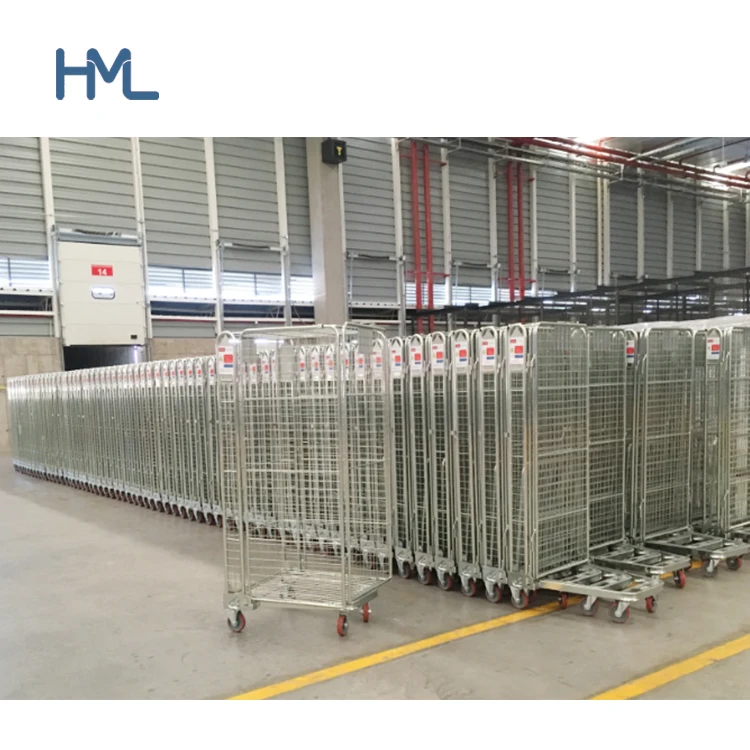 Storage and cargo equipment 2 shelf logistic foldable steel wire pallet nestable roll container