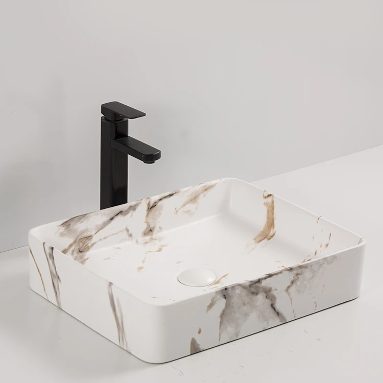 CE Bathroom Sink Countertop Ceramic Hand Wash Basin  Minimalist Italy Design Marble Square Ceracmic Basin
