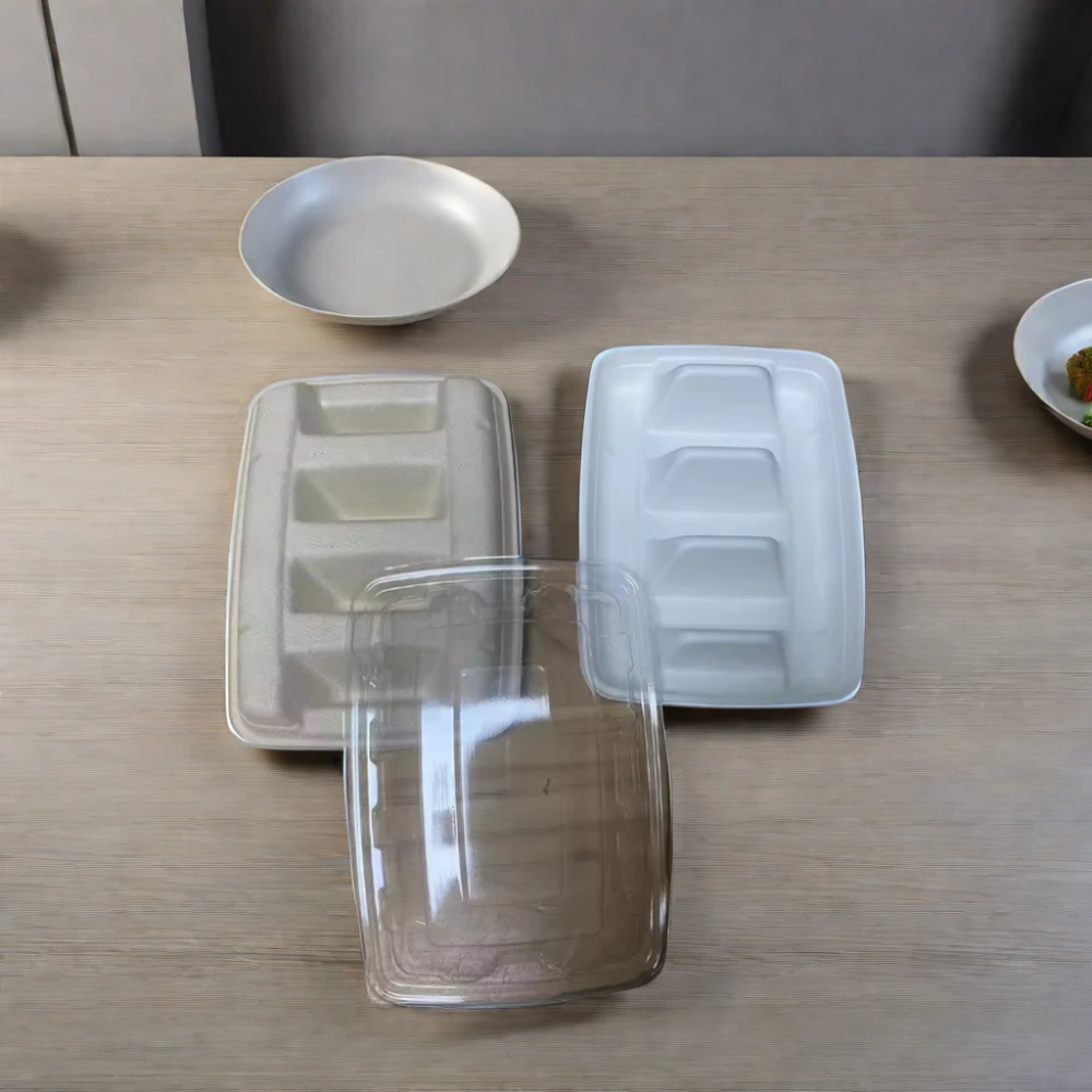 VIRTUES 100% Biodegradable Compostable Disposable Taco Holder 4 Compartments Food Container Pulp Moulding Process