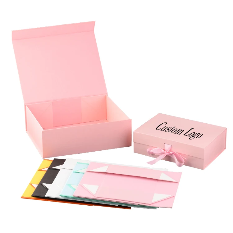 Custom Luxury Pink Paper Magnet Foldable Folding Magnetic Gift Box Garment Apparel Clothing Packaging Box