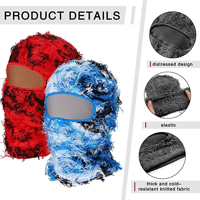 Hot Sale Conspicuous fuzzy  knitted balaclava headwear cover one hole  grassy distressed ski mask Knitted Balaclava