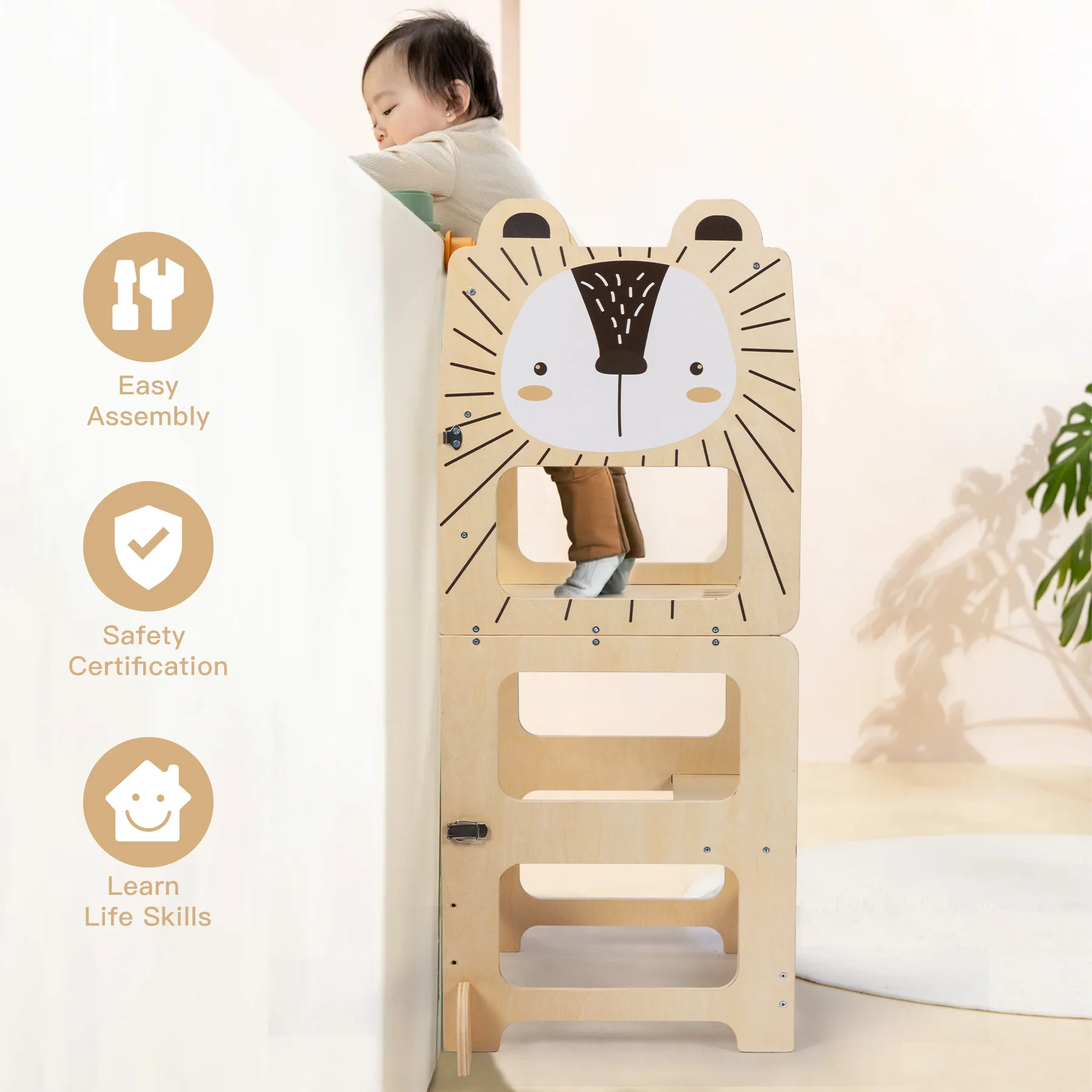 3-In-1 Folding Kids Hand Washing Stool Kitchen Help Foot Stool Tower Wooden Learning Montessori Tower With Blackboard Kids Stool