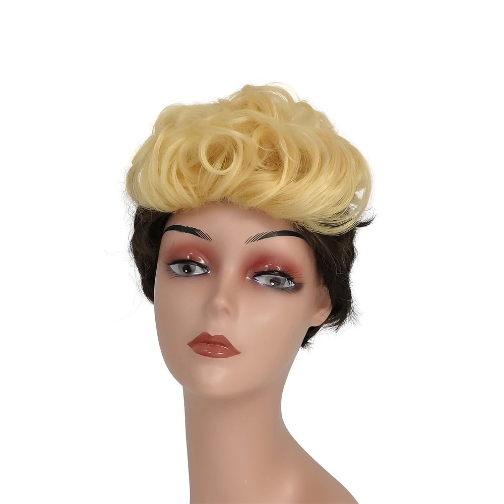 Wholesale Vendor Natural Wave Hair Wigs Black Hair 100% Brazilian Virgin Human Hair Short Curly Synthetic Fiber