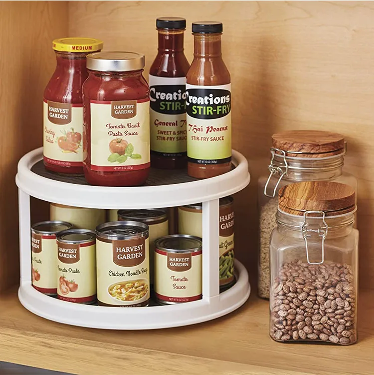 
2 Tier Rotating Spice Rack Non-Skid Pantry Cabinet Lazy Susan Turntable 