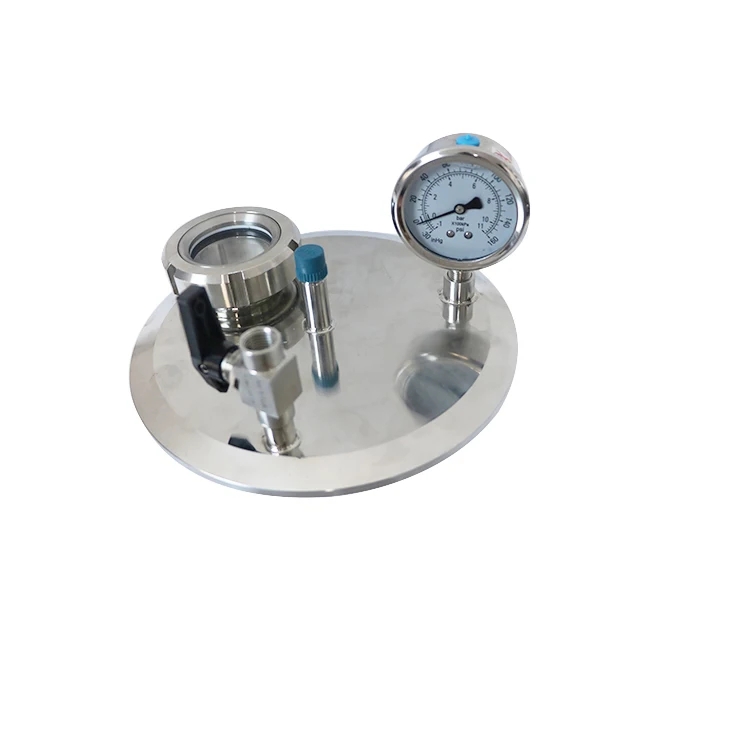 Sanitary tri clamp flat end cap lid with sight glass for collection chamber