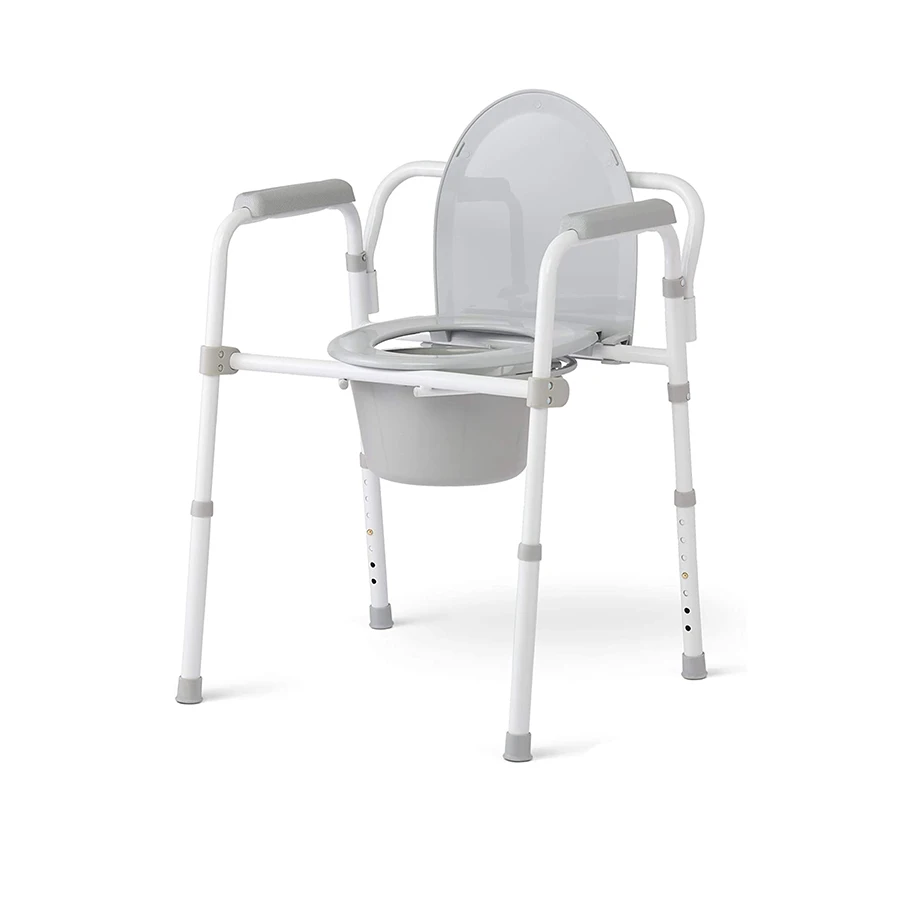 Commode Chair Fixed Arms Steel Back Bar, 3-in-1 Portable Bathroom Potty Chair for Adults