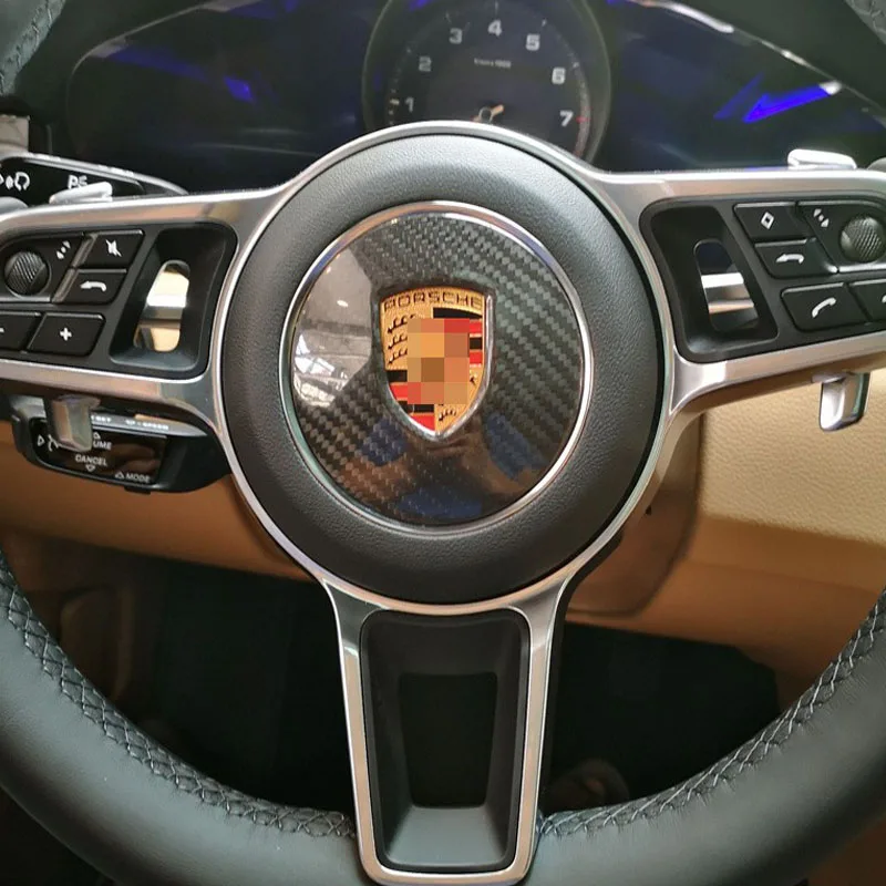 Carbon Fiber Steering Wheel Emblem Logo Cover Trim Sticker Accessories  for Porsche Cayenne Macan