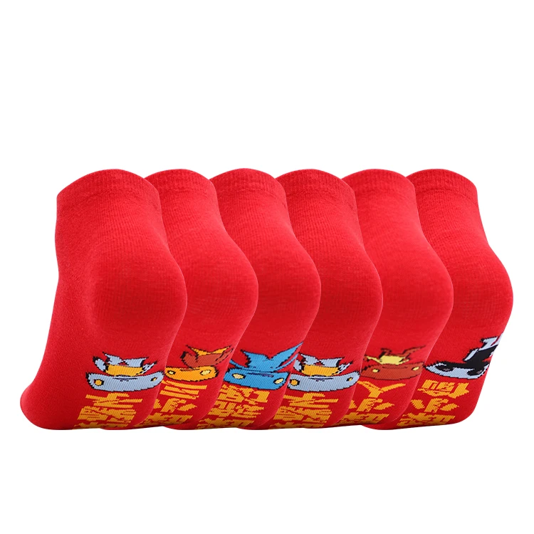 Custom Factory Supply Pure Cotton Single Color Red Sock Christmas Ankle Sock Women Invisible Sport Socks
